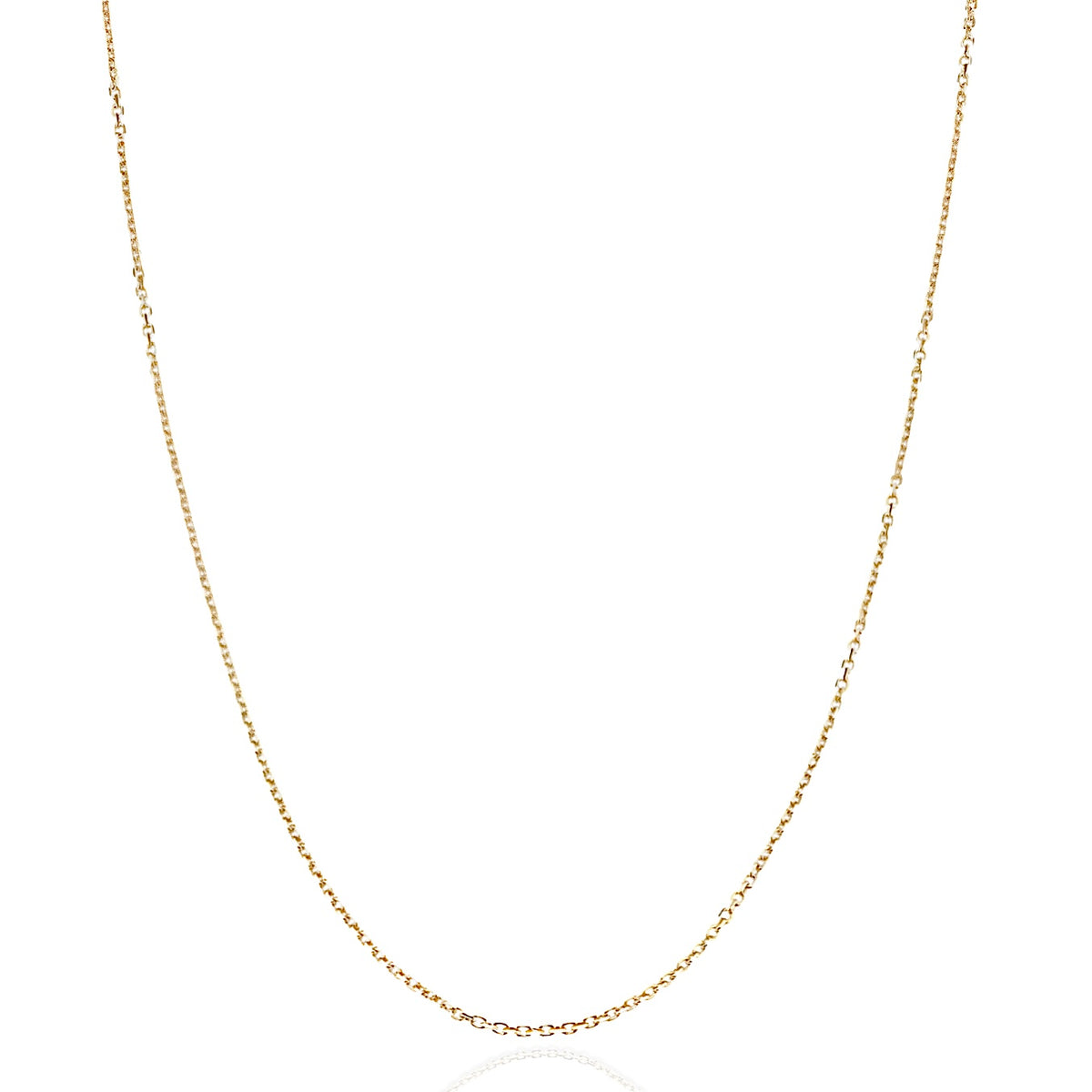 A delicate yellow gold chain necklace displayed in a U-shape against a clean white background.