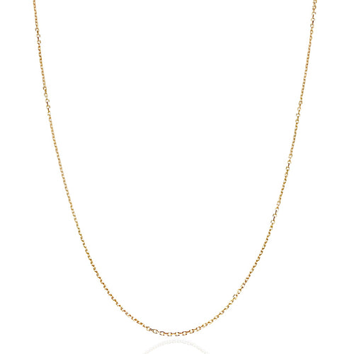 A delicate yellow gold chain necklace displayed in a U-shape against a clean white background.